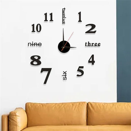 DIY Wall Clocks 3D Mirror Stickers Modern Wall Clock -Black
